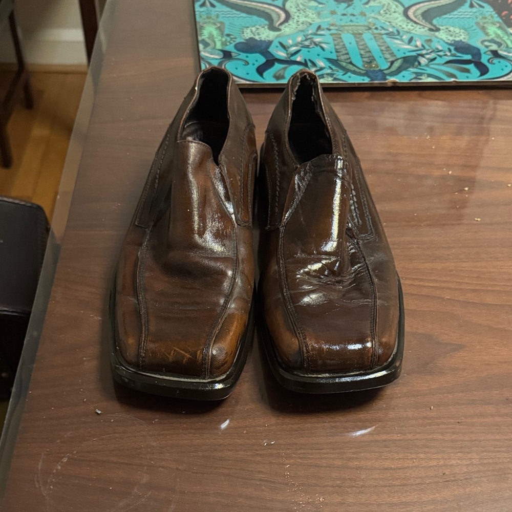 Aldo Brown Leather Slip-On Dress Shoes